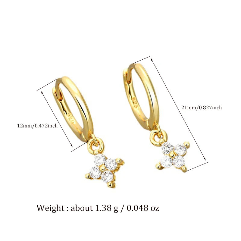Women's Fashion Elegant Hoop Earrings With Cute Flower Pendant Shiny Crystal Zirconia Copper Exquisite Ear Piercing Jewelry Gift