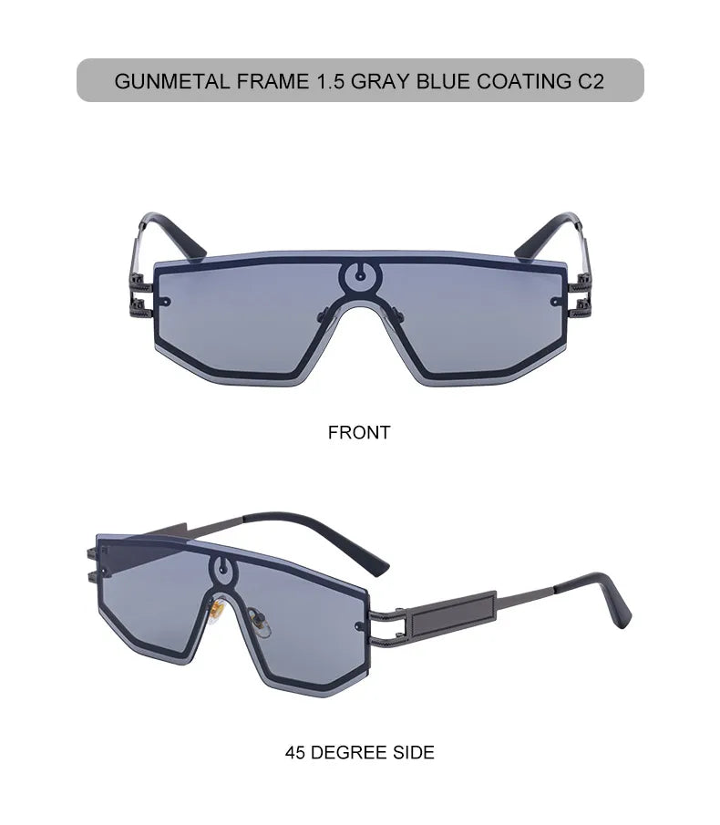 Premium Luxury Design One-piece Punk Sunglasses Men Women 2026 Fashion Metal Anti-reflective Outdoor Sun Shades Gafas UV400