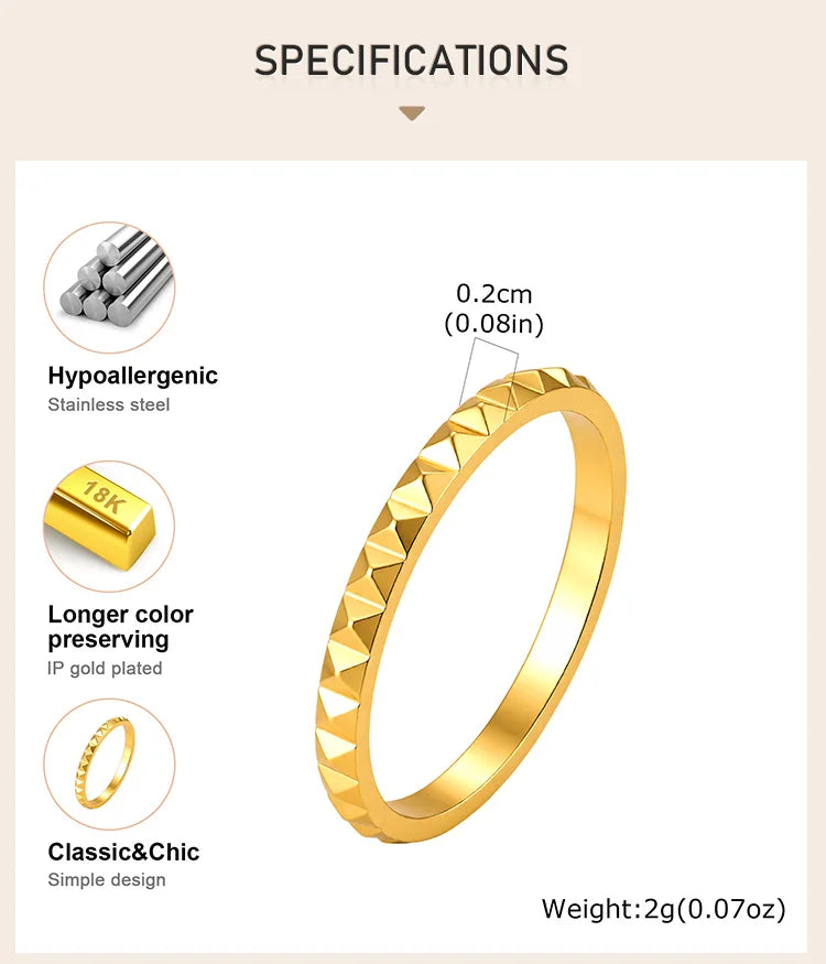 Stackable Wave Ring Thin Band, Golden Color Stainless Steel Waterproof Daily Wear Anti Tarnish Party Jewelry for Women