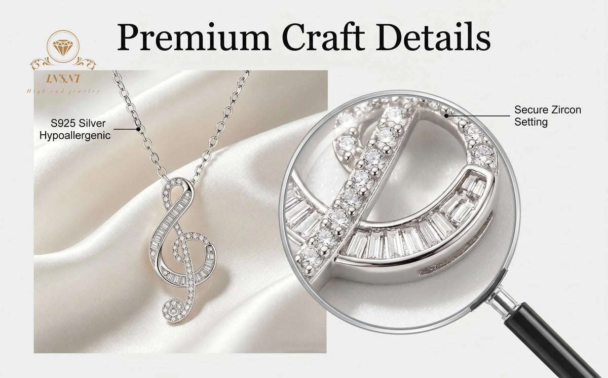 S925 silver Minimalist Treble Clef Necklace, Sparkling Cubic Zirconia Music Note Pendant Affordable Light Luxury Gift  jewelry