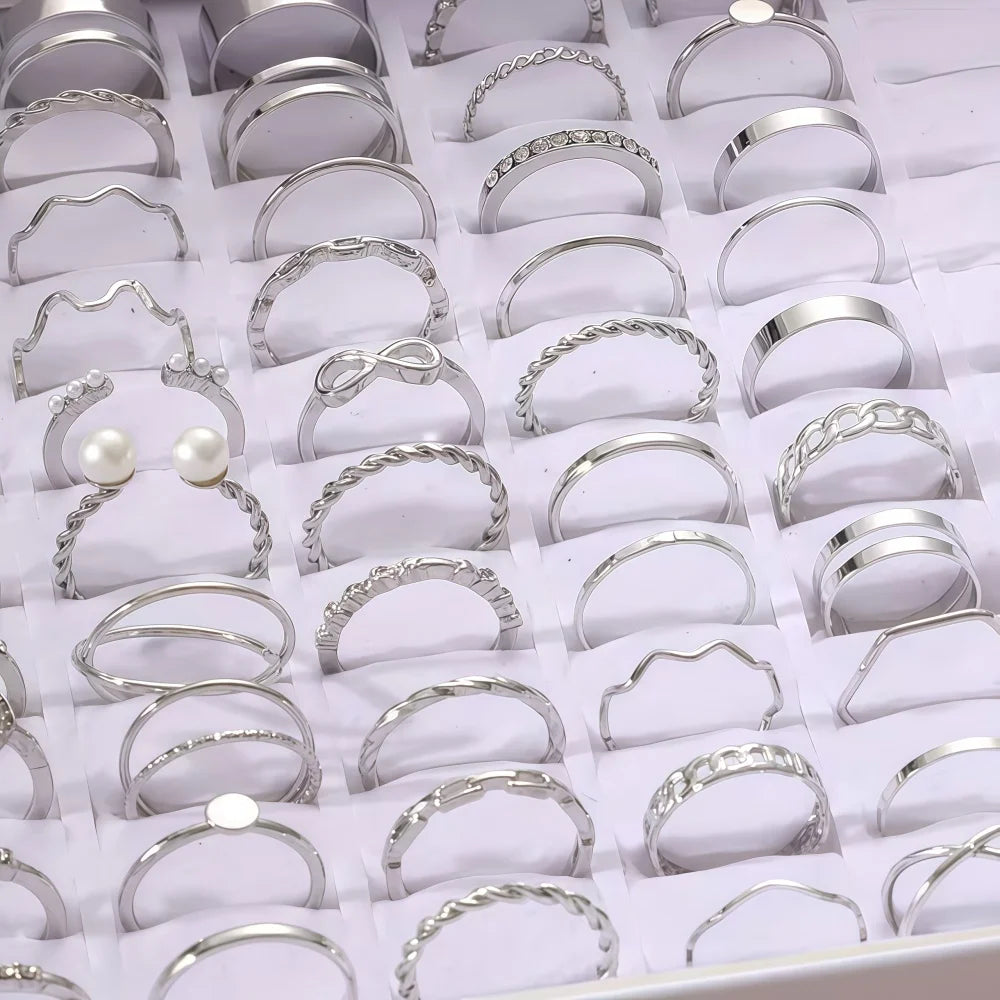 22Pcs/Lot Random Stackable Ring Set Women Elegant Durable Fashion High-End Geometric Spiral Hollow Out As A Gift For Her Jewelry