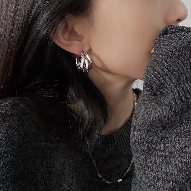 Elegant Gold Color Circled Hoop Earring for Woman Metal Elegant Vintage Geometric  Luxury Earrings Party Jewelry Gifts