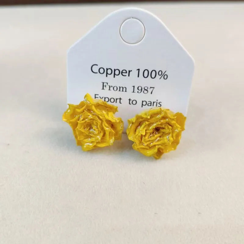 Multicolor Immortal Rose Flower Earrings Elegant Rose Hoop Earrings Epoxy Resin Natural Rose Dangle Earrings Custom Packaging