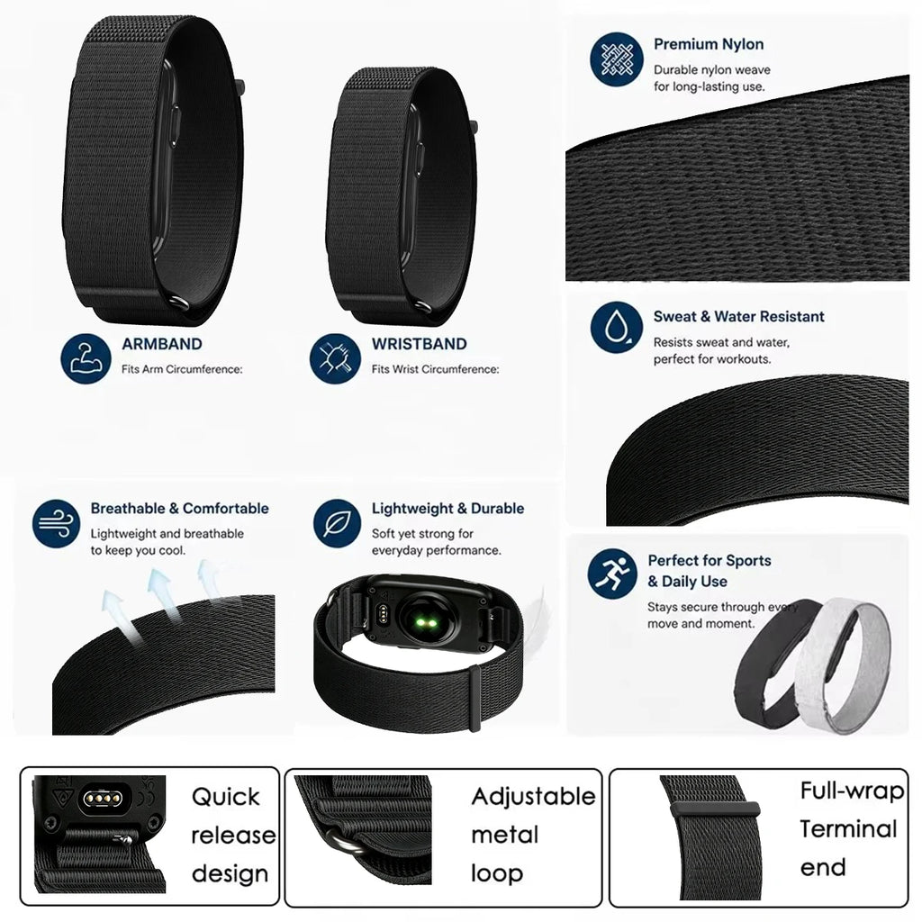 For Garmin CIRQA Smart Band Bicep Armband Sport Fitness Tracker Nylon Woven Breathable Watch Band Adjustable Wrist Loop Strap