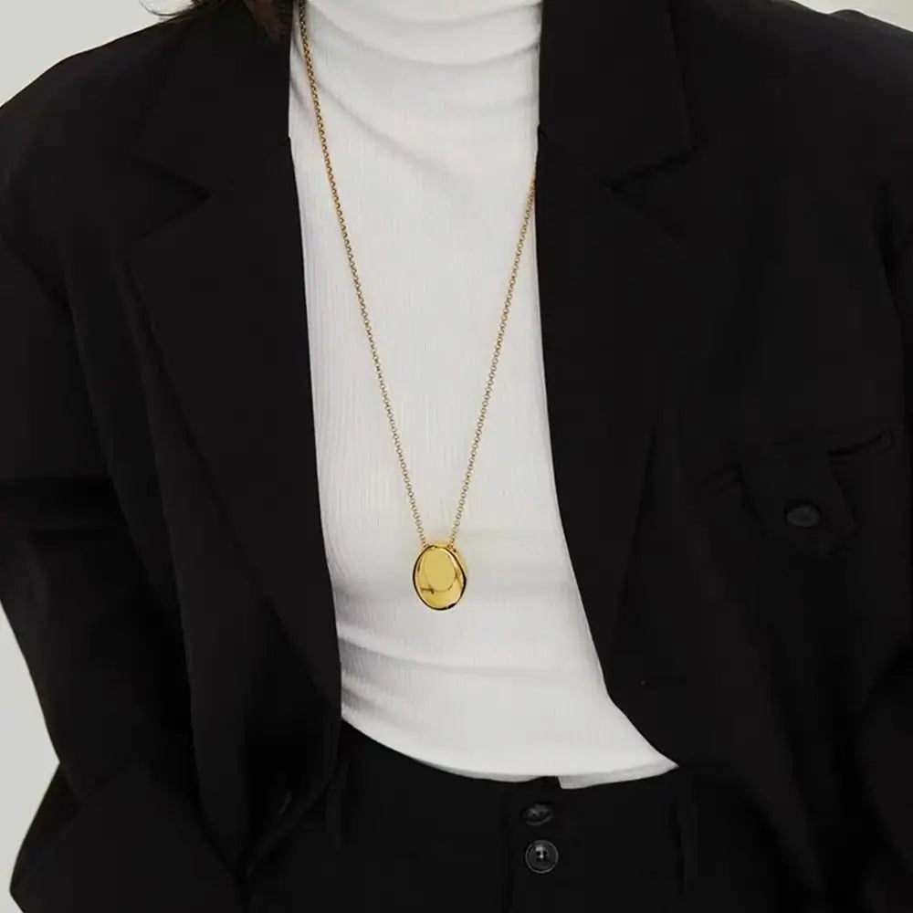 Minimalistic Oval Titanium Steel Necklace for Women Long Sweater Chain Luxury Charm Thin Chain Party Elegant Jewelry Accessories
