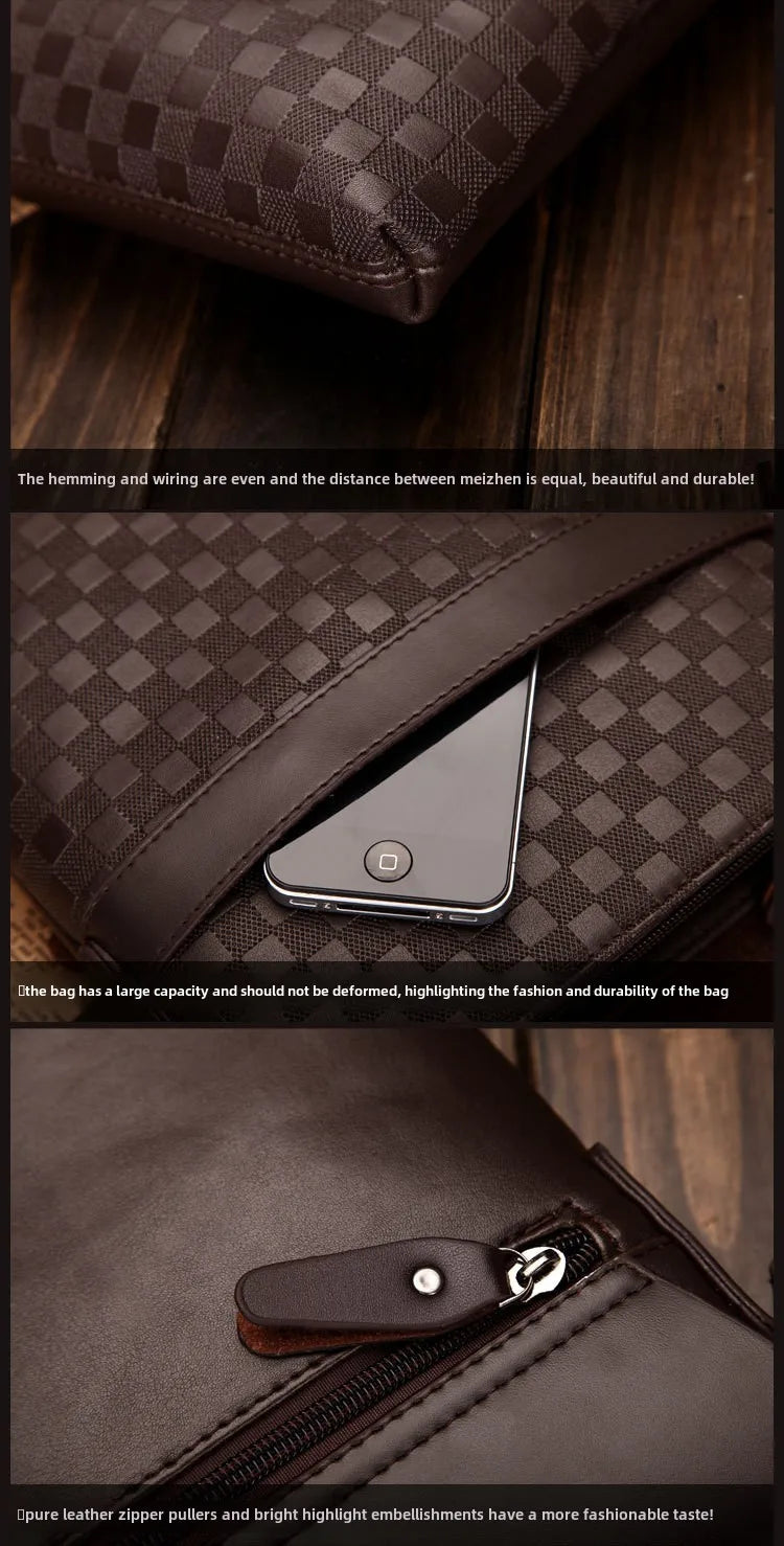 Men's One Shoulder Crossbody Bag Korean Version Trendy Checkerboard Pattern Embossed New Casual Business Bag Bags for Men