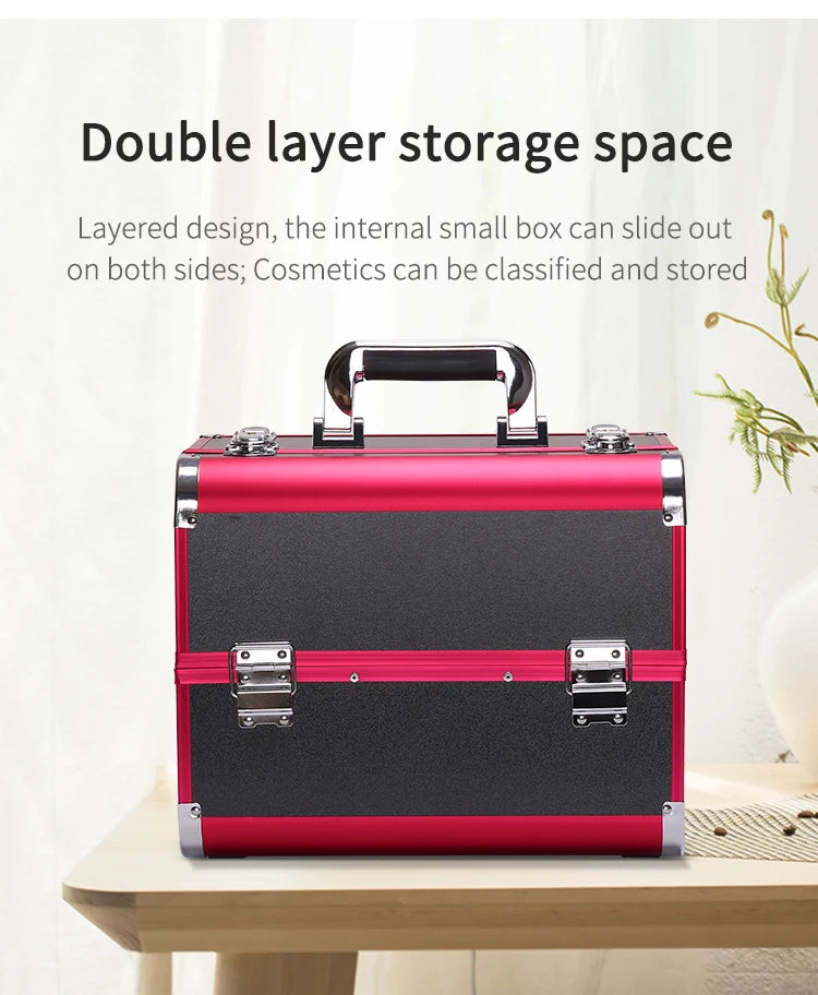 Makeup Case Cosmetic Organizer Case Extra Large 12 Inch 6 Trays Portable Makeup Organizer Case Make Up Carrying Box