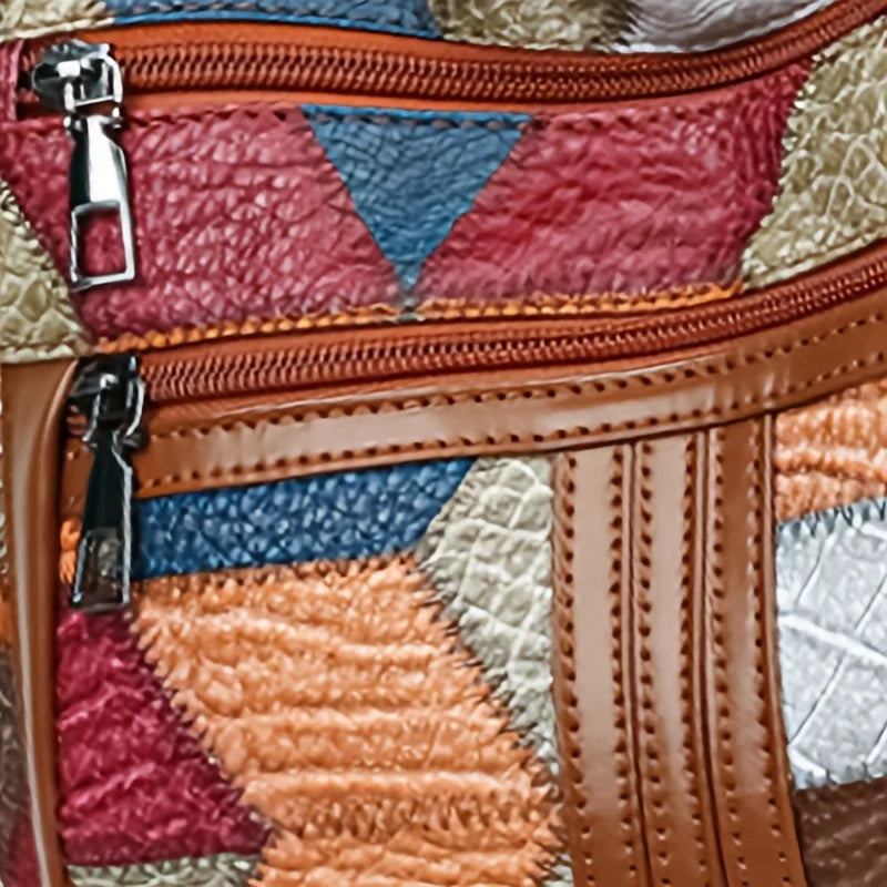 Chic Crossbody Bags for Women Stylish Stitching, Geometric Pattern, Multi Compartment Design with Zipper Closure, Travel Purse