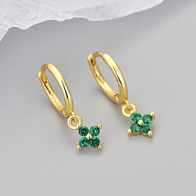 Women's Fashion Elegant Hoop Earrings With Cute Flower Pendant Shiny Crystal Zirconia Copper Exquisite Ear Piercing Jewelry Gift