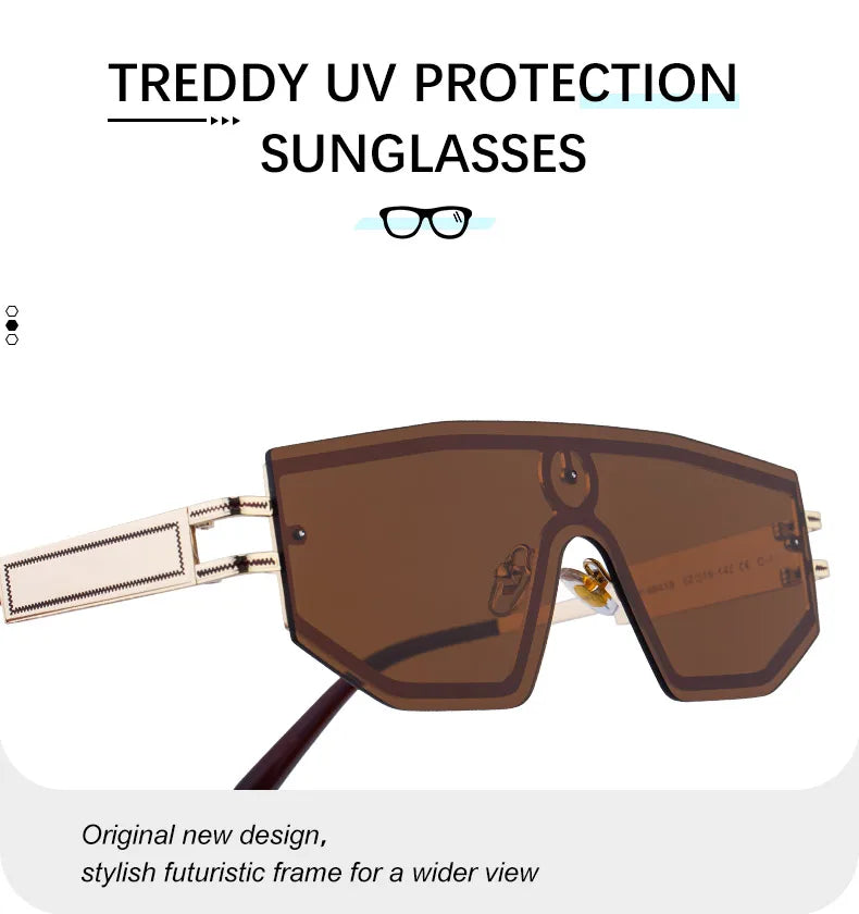 Premium Luxury Design One-piece Punk Sunglasses Men Women 2026 Fashion Metal Anti-reflective Outdoor Sun Shades Gafas UV400
