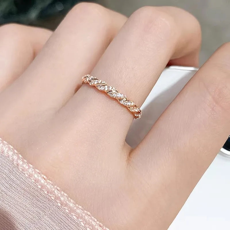 S925 Sterling Silver Twisted Stackable Ring, Women’s Full Zirconia Index Ring with a Small Row of Stones