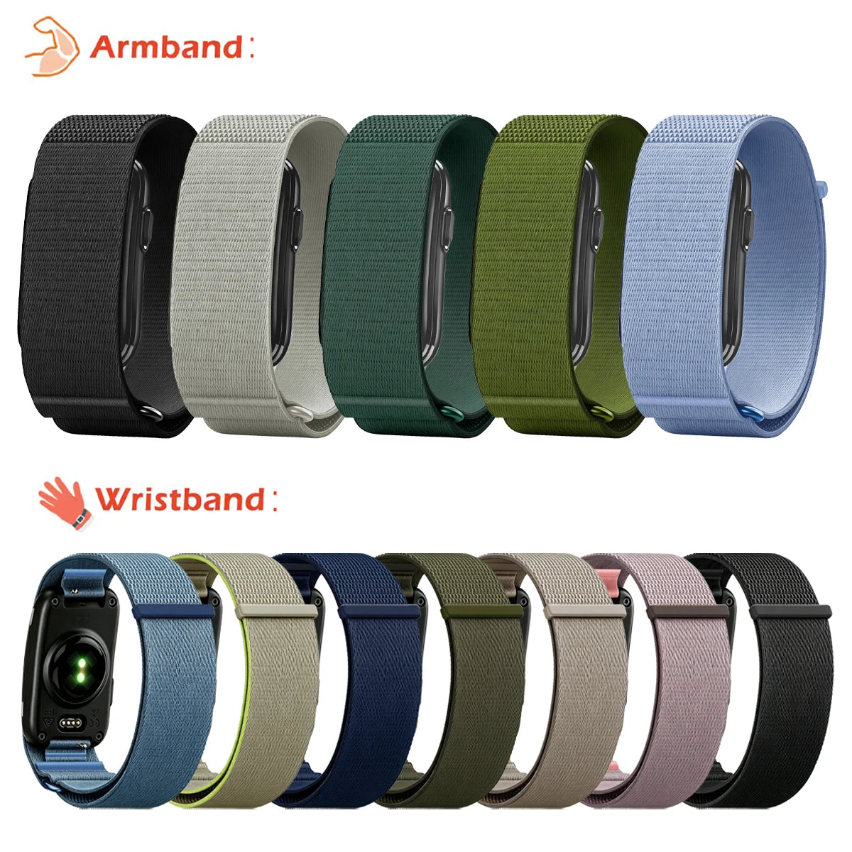 For Garmin CIRQA Smart Band Bicep Armband Sport Fitness Tracker Nylon Woven Breathable Watch Band Adjustable Wrist Loop Strap