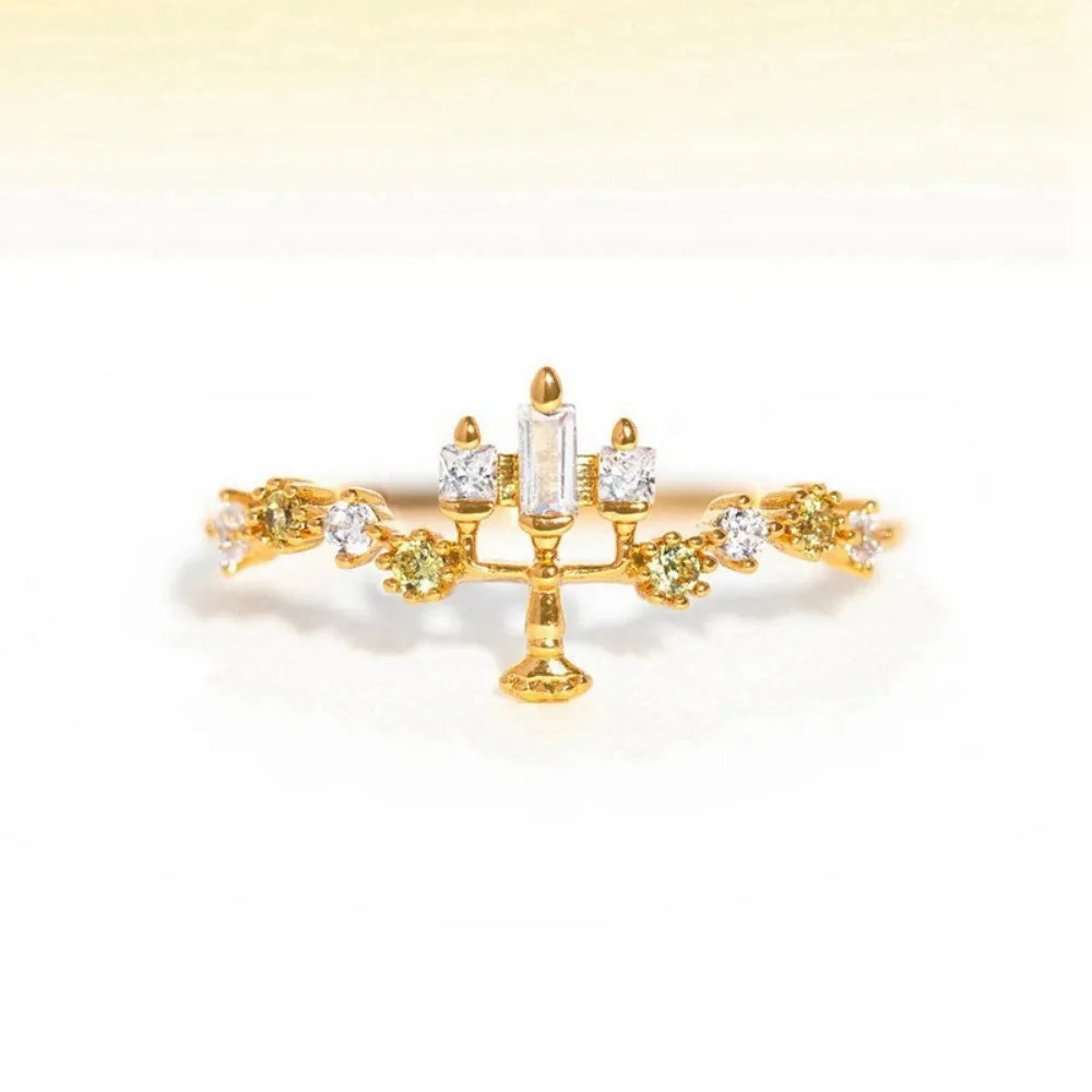 Adjustable Gold Plated Stackable Rings Set for Women Cute Crystal Zircon Stacking Finger Rings Dainty Fairy Jewelry Gift