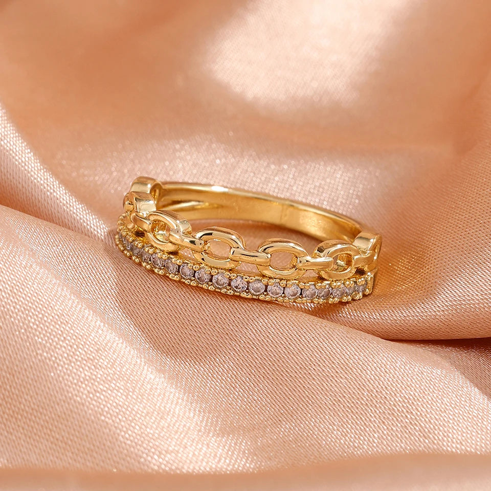 Yupsk New 3pcs/set Dazzling Zircon Stainless Steel Copper Stackable Rings for Women Exquisite Fashion Daily Accessories