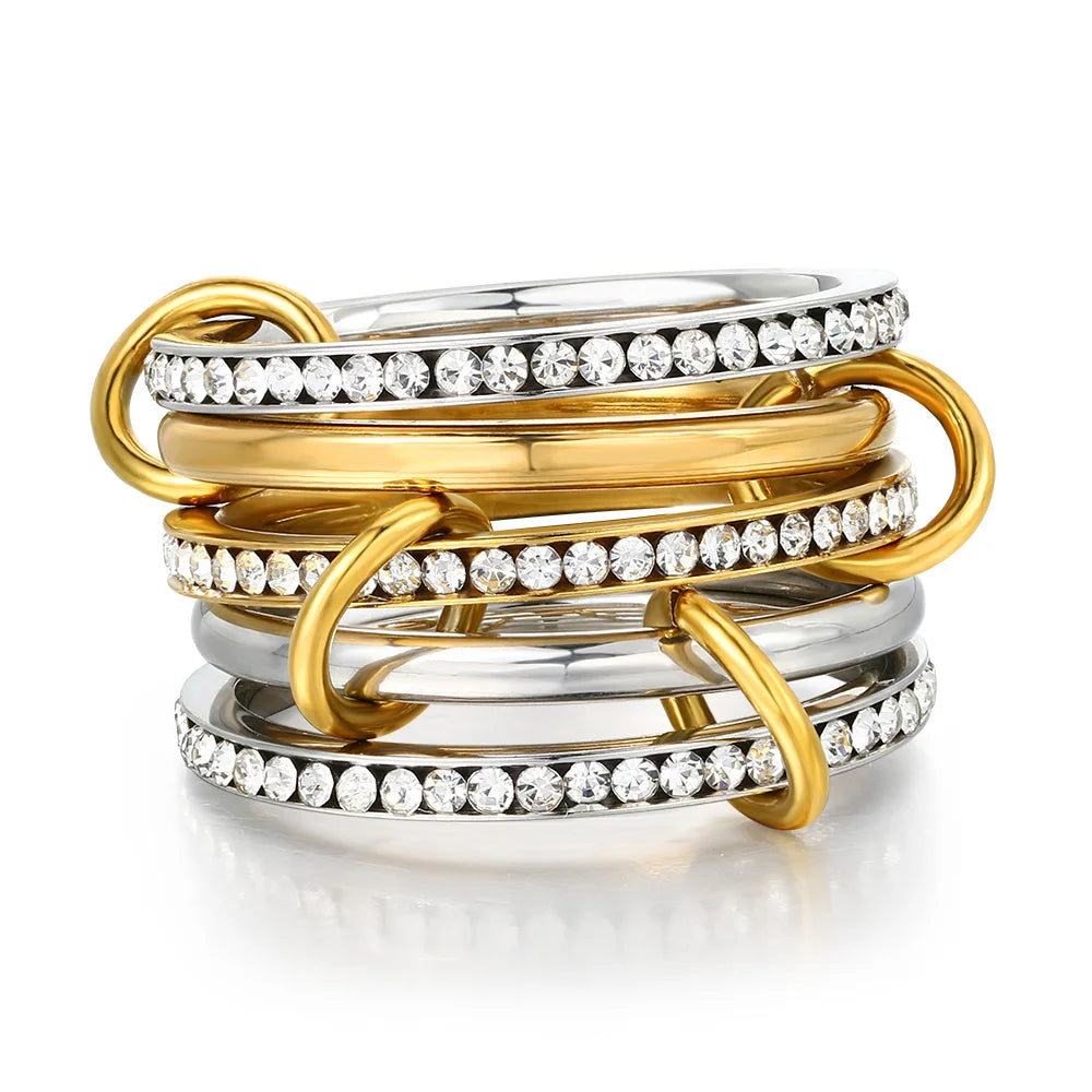 5PCS/set Stackable Ring For Women Stainless Steel Double Color Cubic Zircon Spinelli Kilcollin Ring Fashion Jewerly Dropshipping