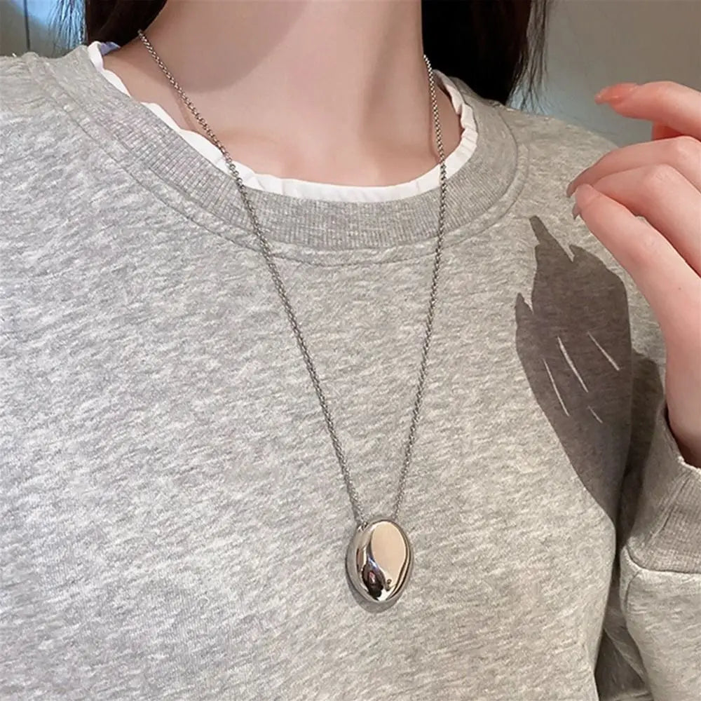 Minimalistic Oval Titanium Steel Necklace for Women Long Sweater Chain Luxury Charm Thin Chain Party Elegant Jewelry Accessories