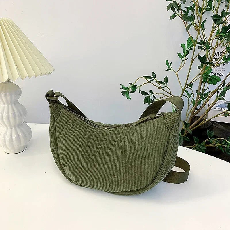 Crossbody Bags Ladies Daily Travel Handbags Messenger Bag Solid Color Corduroy Women's Hobos Shoulder Bag Retro Casual Female