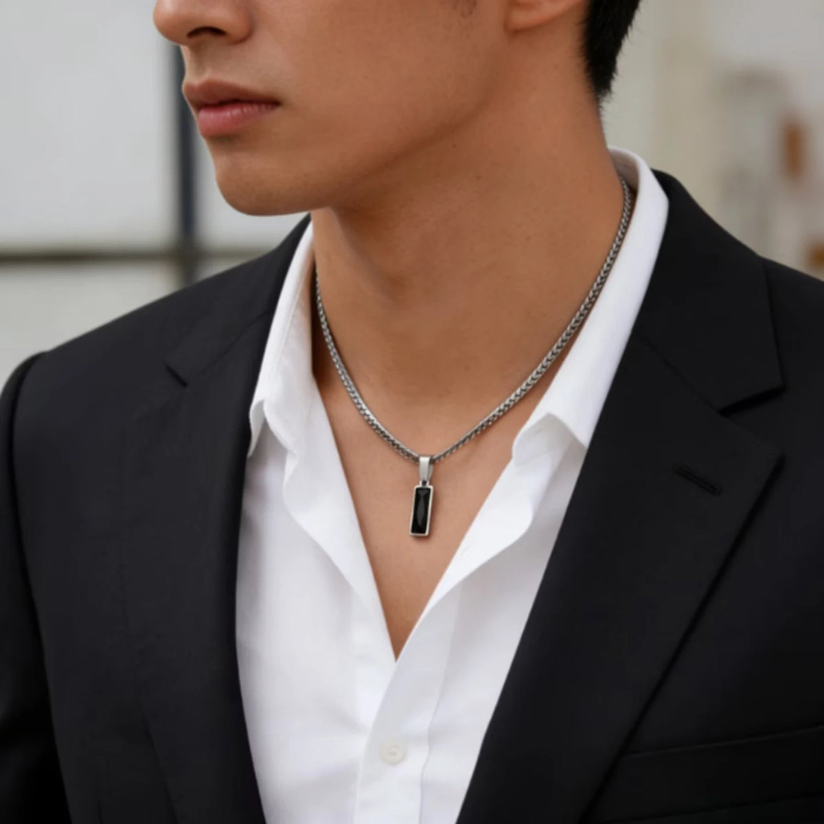 Men's Minimalist Necklace with Black Cubic Zirconia Pendant, 316L Stainless Steel, Daily Casual Street Style Rock Accessory