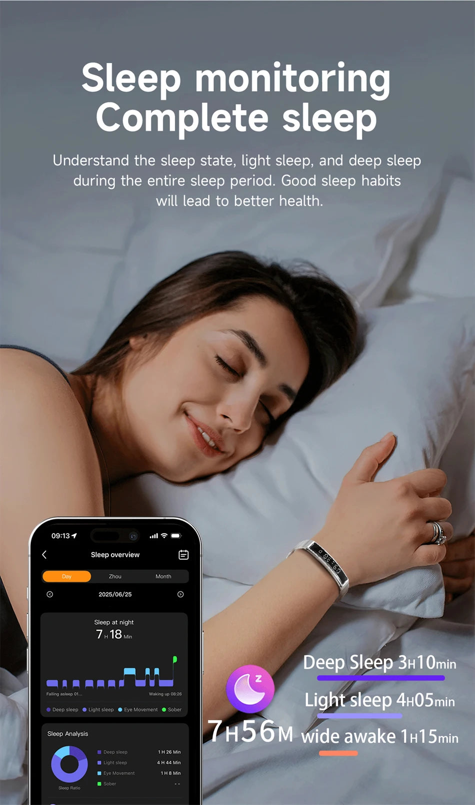 Health Smart Band Fitness Tracker Smartwatch with Heart Rate Blood Oxygen Sleep Monitor Waterproof Pedometer Watch for Women Men