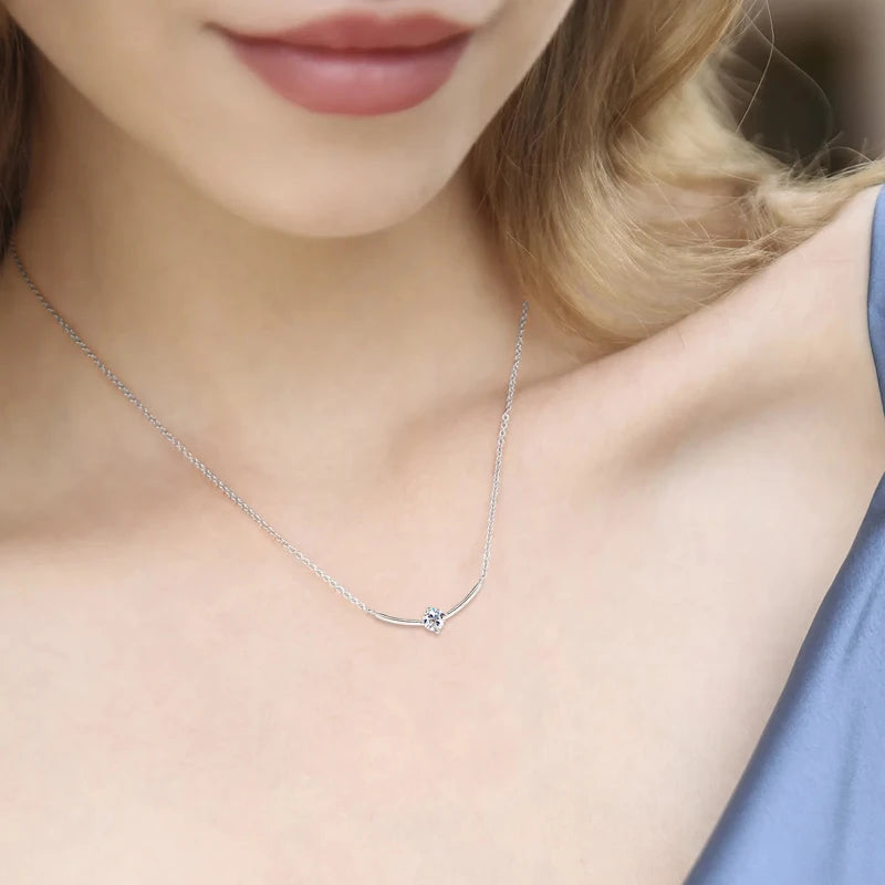 Lnngy Minimalist Choker Necklace For Women 925 Sterling Silver 5mm 0.5ct Moissanite Pendant Necklace Delicate Daily Jewelry Gift
