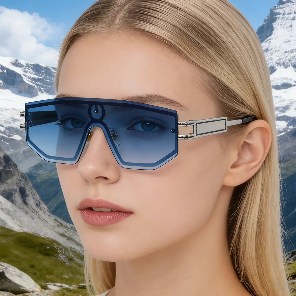 Premium Luxury Design One-piece Punk Sunglasses Men Women 2026 Fashion Metal Anti-reflective Outdoor Sun Shades Gafas UV400