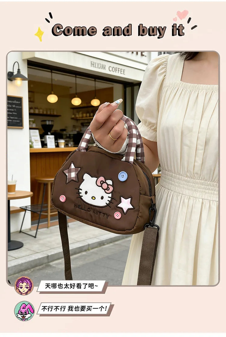 Cute Kitty Crossbody Bag Checkered Commuter Handbag, Creative Cartoon Shoulder Bag, Gift for Girlfriend