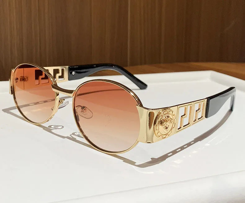 Luxury Metal Brand Sunglasses for Men and Women Unisex Designer Fashion Glasses Oval Ladies Vintage Eyewear Shades