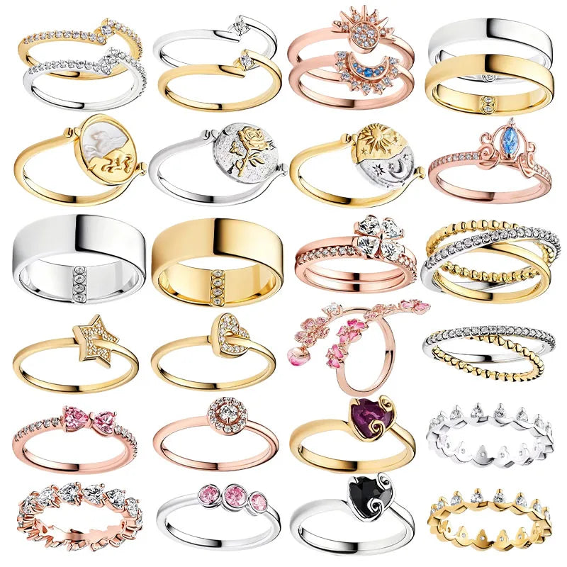 2026 Latest Multi Style Stackable Ring with Diamond Inlaid Love Peach Blossom Sun Moon Simple Ring Jewelry Women's Gift