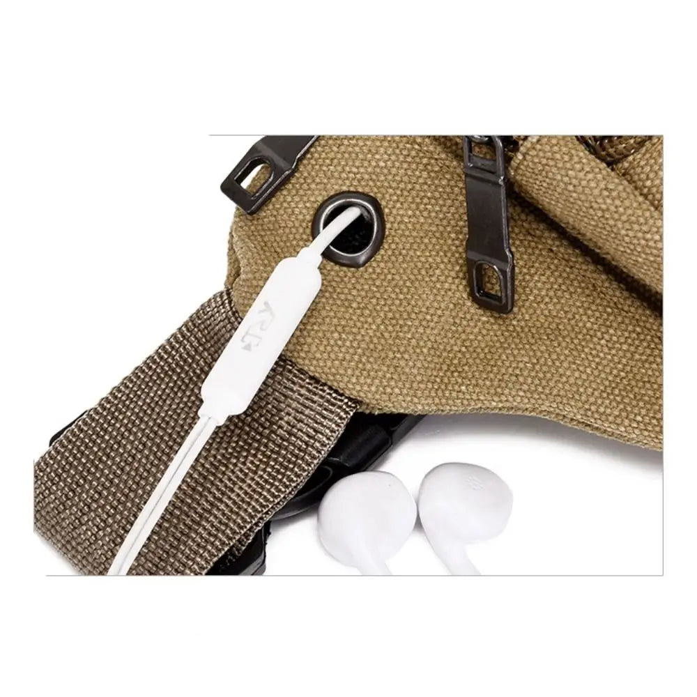 Men's Canvas Crossbody Bags Multifunctional Multi-Pockets Storage Bag Chest Shoulder Bag Large Capacity Waist Bag Chest Pack