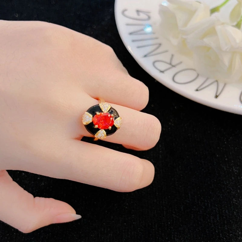 Women's Enamel Gemstone Stackable Rings - Black and White Colors - 3-carat Cubic Zirconia - Wide Ring Fashionable Jewelry