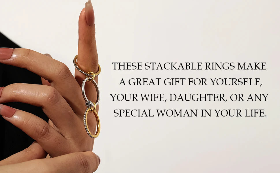 New Stainless Steel Cubic Zirconia Stackable Rings for Women 18k GoldPlating Multi-Link Connected Statement Ring Stack Jewelry