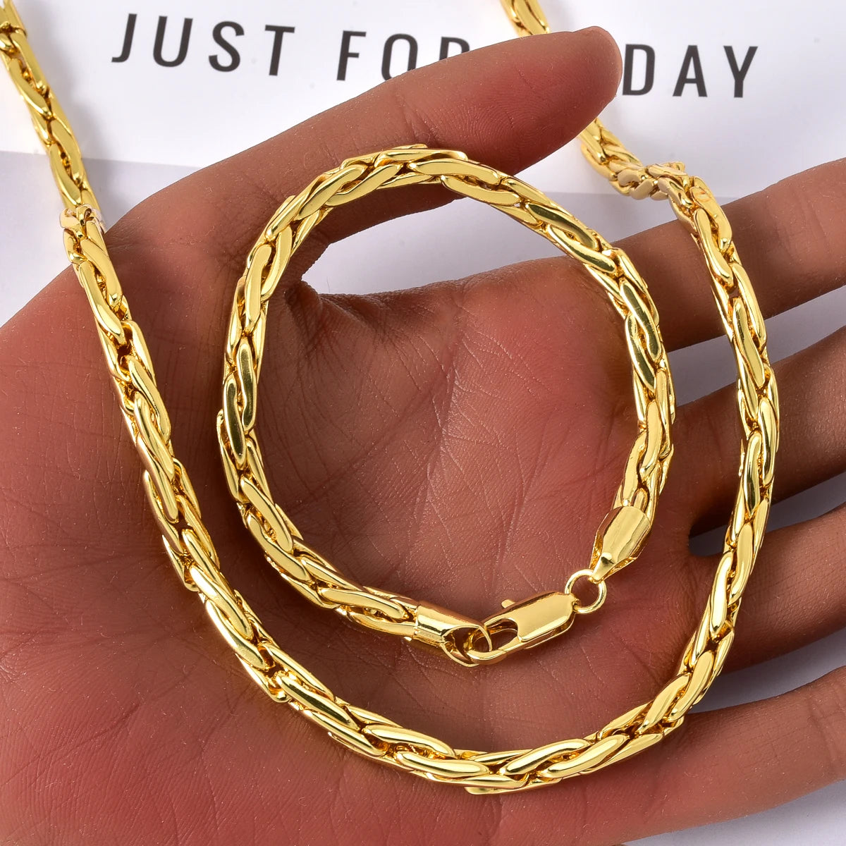 Minimalist Copper Twisted Chain Necklace  Bracelet Set for Women Men Simple Layered Jewelry Gift Ready Hypoallergenic