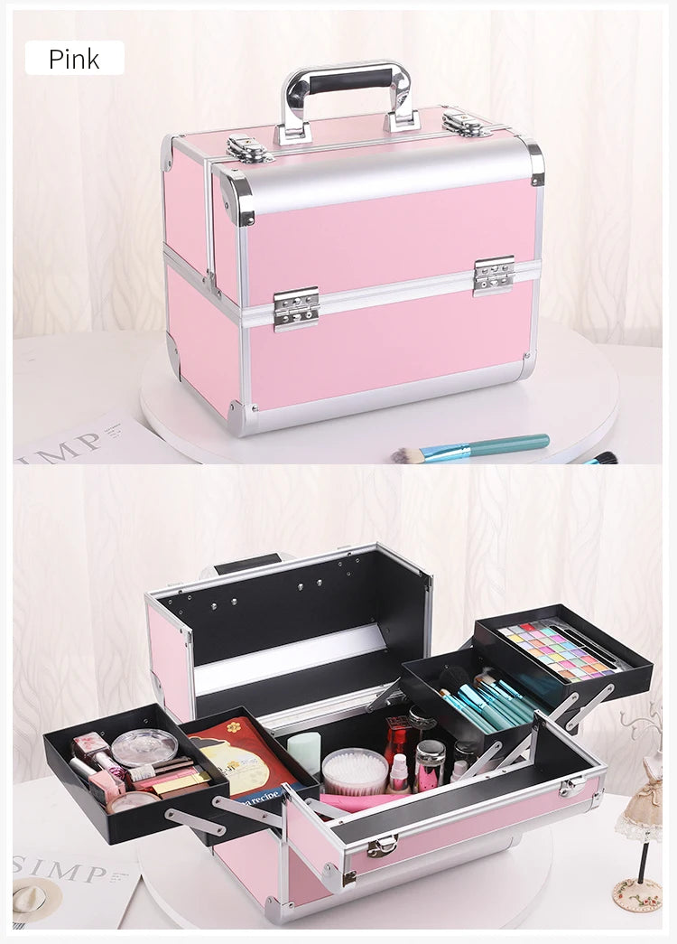 Makeup Case Cosmetic Organizer Case Extra Large 12 Inch 6 Trays Portable Makeup Organizer Case Make Up Carrying Box