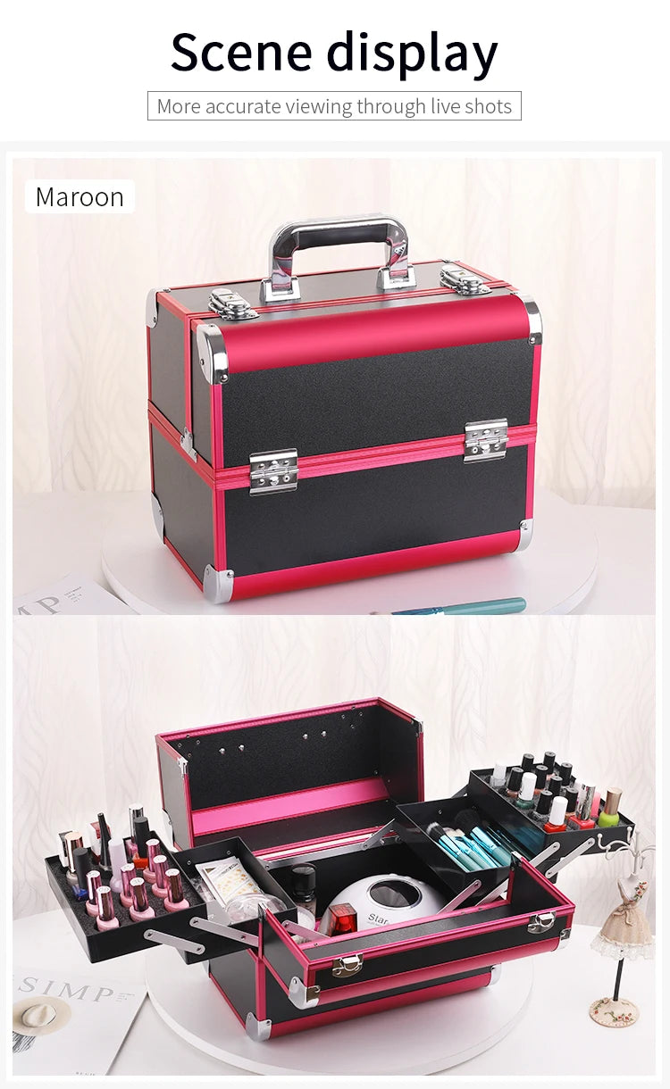 Makeup Case Cosmetic Organizer Case Extra Large 12 Inch 6 Trays Portable Makeup Organizer Case Make Up Carrying Box