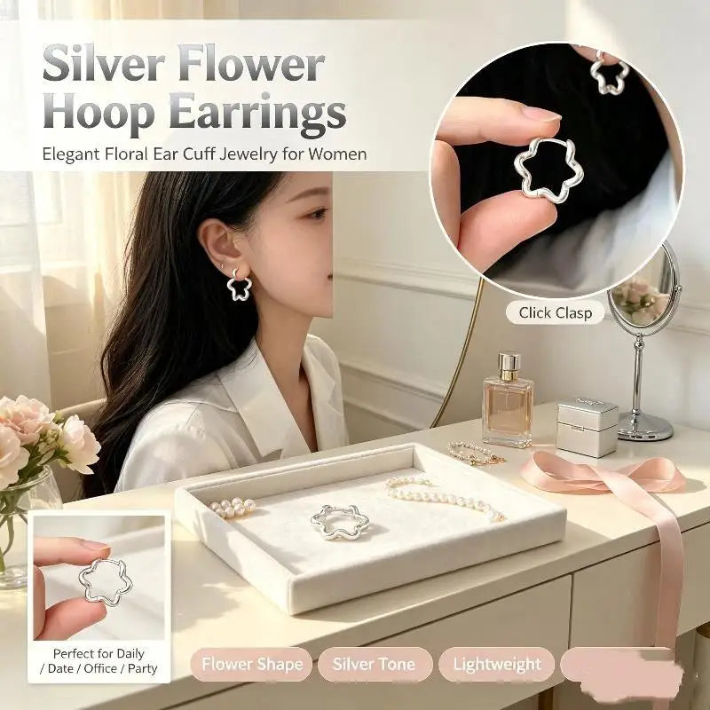 1Pair Elegant Sweet Hollow Flower Hoop Earrings For Women Girl Fashion Jewelry Gift For Party Office