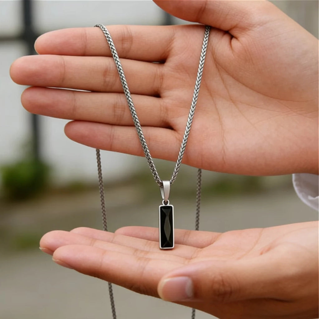 Men's Minimalist Necklace with Black Cubic Zirconia Pendant, 316L Stainless Steel, Daily Casual Street Style Rock Accessory