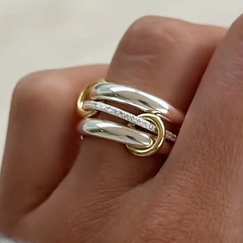 Trendy Stainless Steel 3pc Stackable Rings For Women Men Interlocking Rings Minuteness Zircon Silver Color Fashion Jewelry Gift