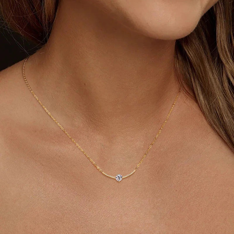 Lnngy Minimalist Choker Necklace For Women 925 Sterling Silver 5mm 0.5ct Moissanite Pendant Necklace Delicate Daily Jewelry Gift