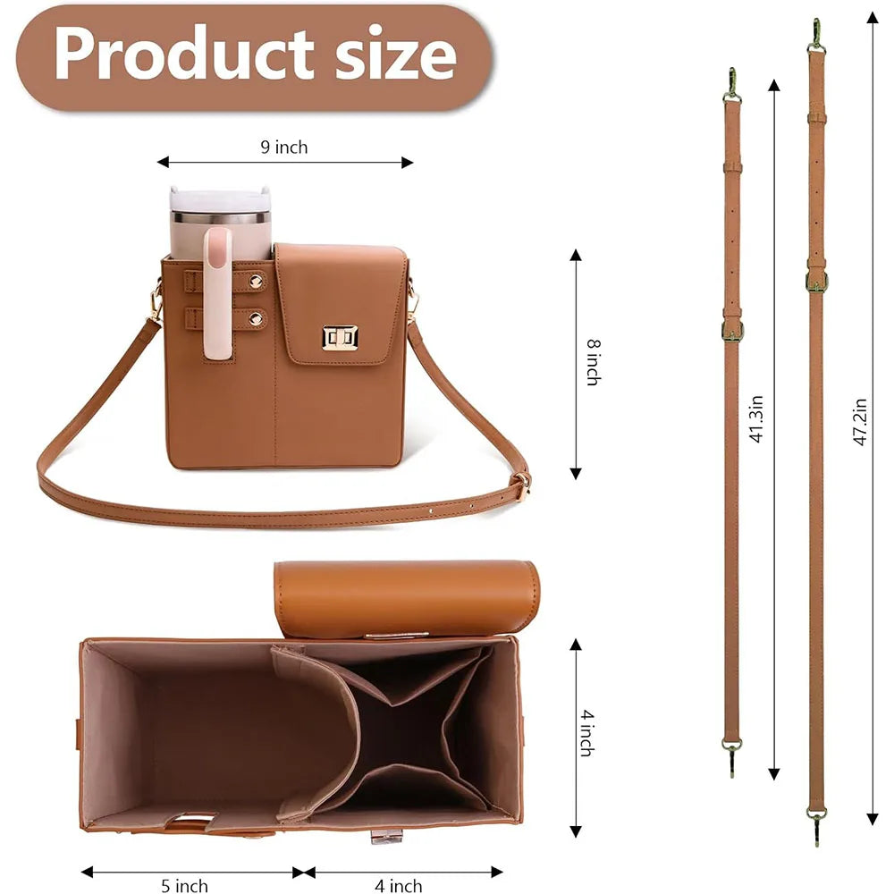 Crossbody Shoulder Bag with Water Bottle Holder Vacation Multifunctional Protection Pouch Outdoor Portable Water Cup Storage Bag