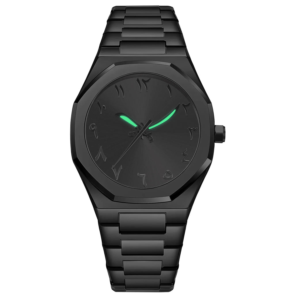 Fashion Luxury Casual Watch For Men Arabic Numeral Dial Stainless Steel Band Waterproof Men's Wristwatch
