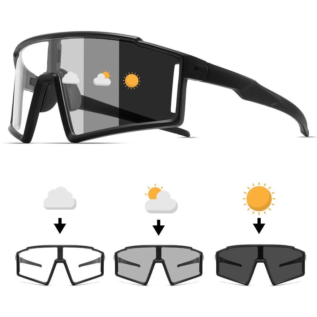 Premium Oversized Photochromic Sports Sunglasses - One-Piece Lens, UV400 Unisex for Cycling, Hiking & Outdoor Adventures