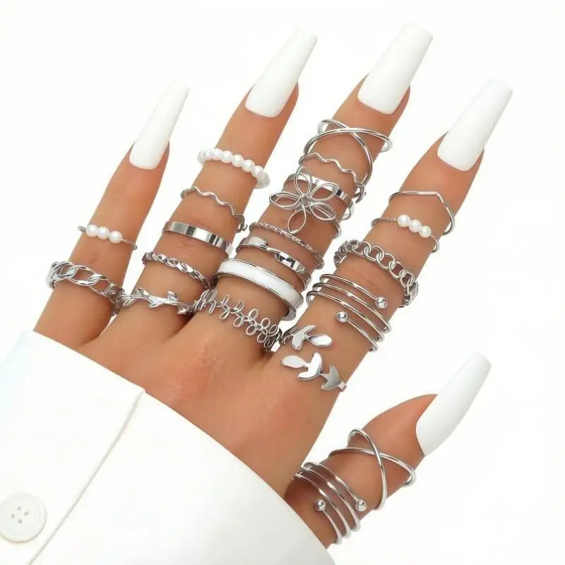 Stackable Ring Set for Women, Multi-Style Butterfly Pearl Open Rings, Golden Tone, Lightweight Fashion Jewelry for Daily  Wear