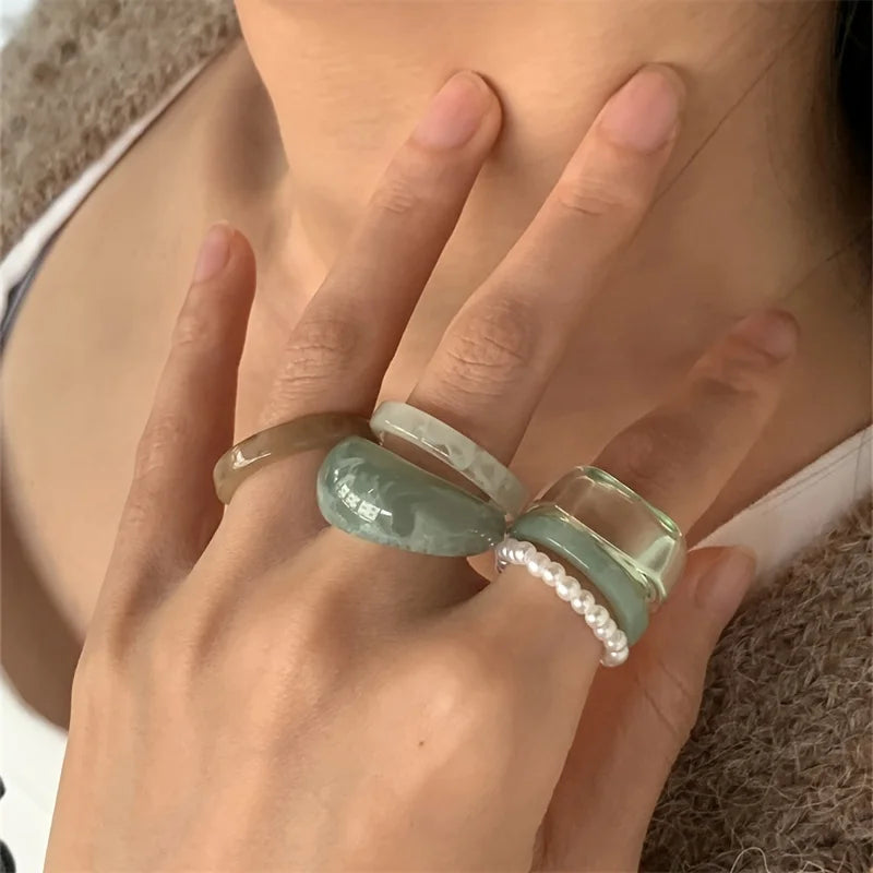 6 Bohemian retro style women's fashionable and elegant stackable multi-color rings for daily banquet wear