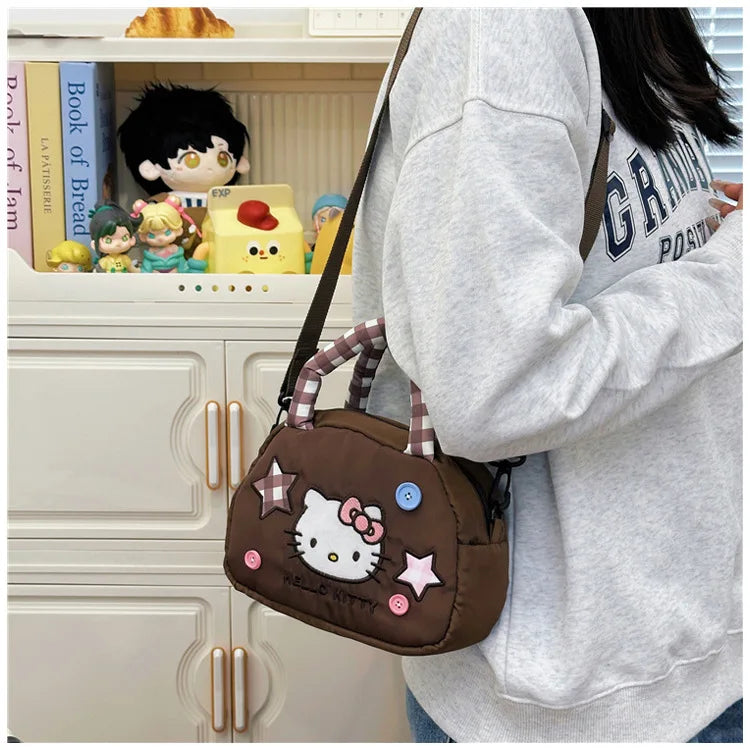 Cute Kitty Crossbody Bag Checkered Commuter Handbag, Creative Cartoon Shoulder Bag, Gift for Girlfriend