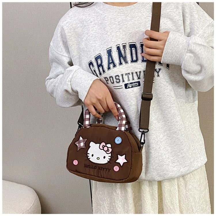 Cute Kitty Crossbody Bag Checkered Commuter Handbag, Creative Cartoon Shoulder Bag, Gift for Girlfriend