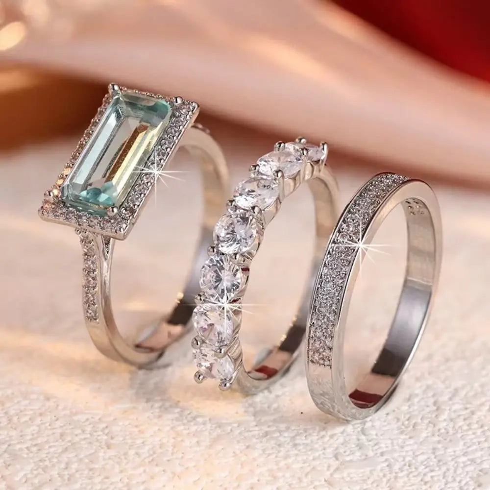 Large Rectangular Stone Stackable Ring Set European Style Fine Inlay Craft Stacking Rings Trendy Style Shine Brightly