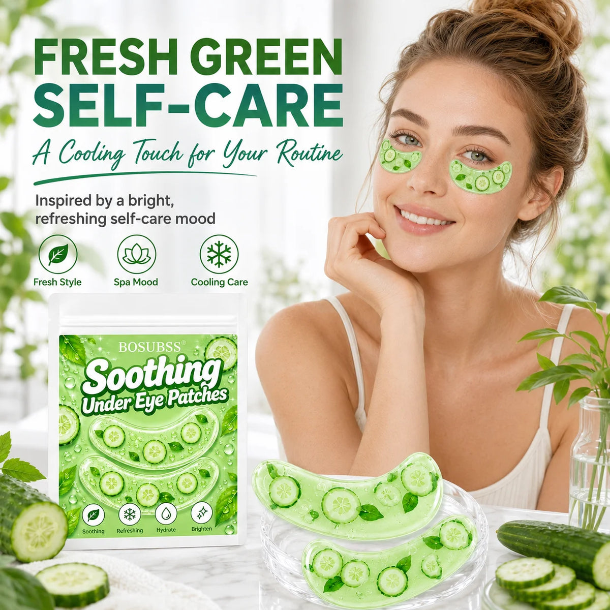 10Pcs Cucumber Gel Under Eye Patches Hydrate Refresh Soothing Eye Mask Pads Daily Face Beauty Skin Care Eye Treatment Patches