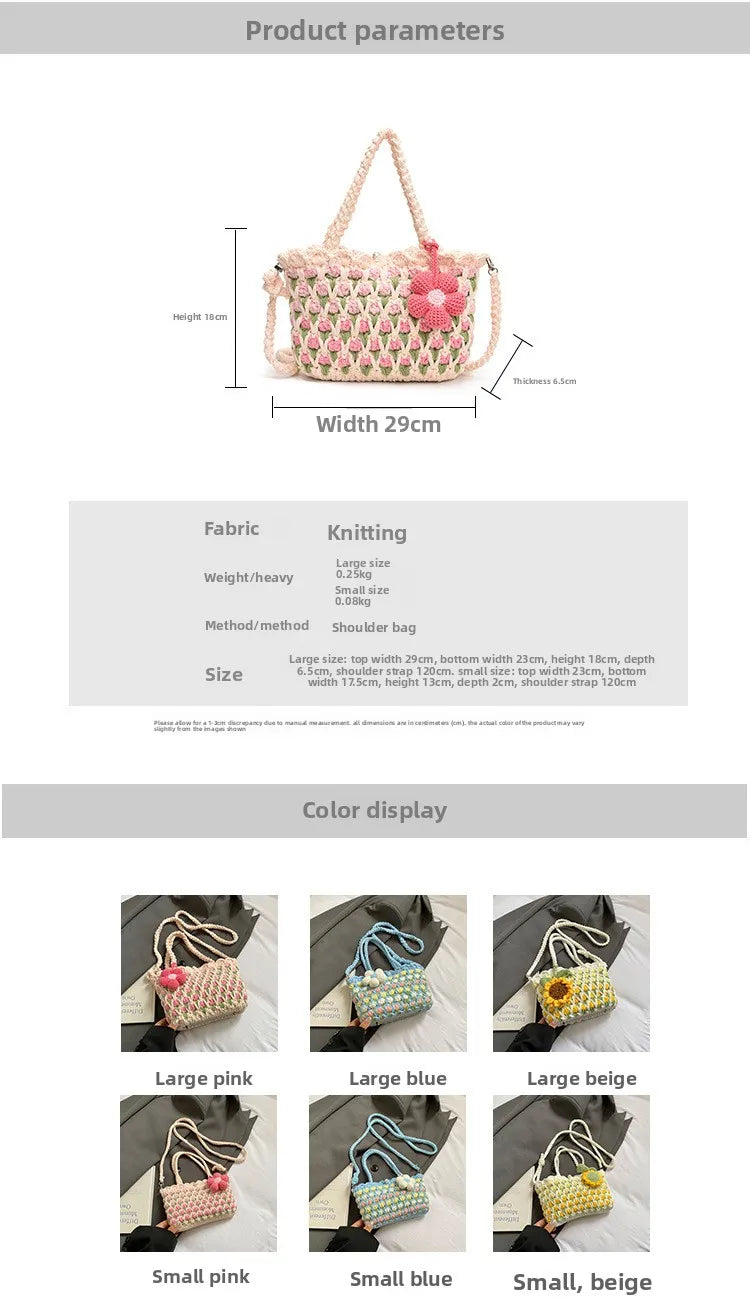 Crochet Crossbody Bag for Women Girl Handmade Color Block Handbag Lightweight Casual Summer Daily Purse