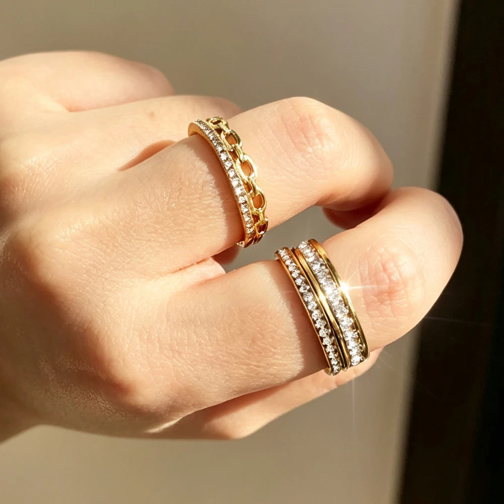 Yupsk New 3pcs/set Dazzling Zircon Stainless Steel Copper Stackable Rings for Women Exquisite Fashion Daily Accessories