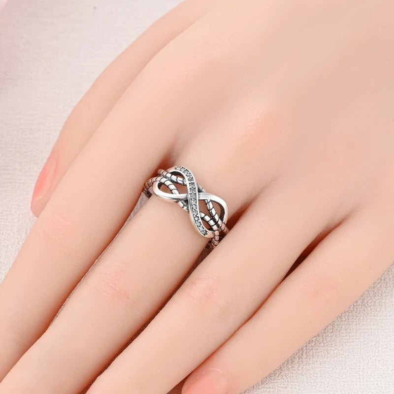 New Original 925 Sterling Silver Rings Stackable Infinite Silver Zircon Ring For Women Wedding Anniversary Birthday Jewelry Gift